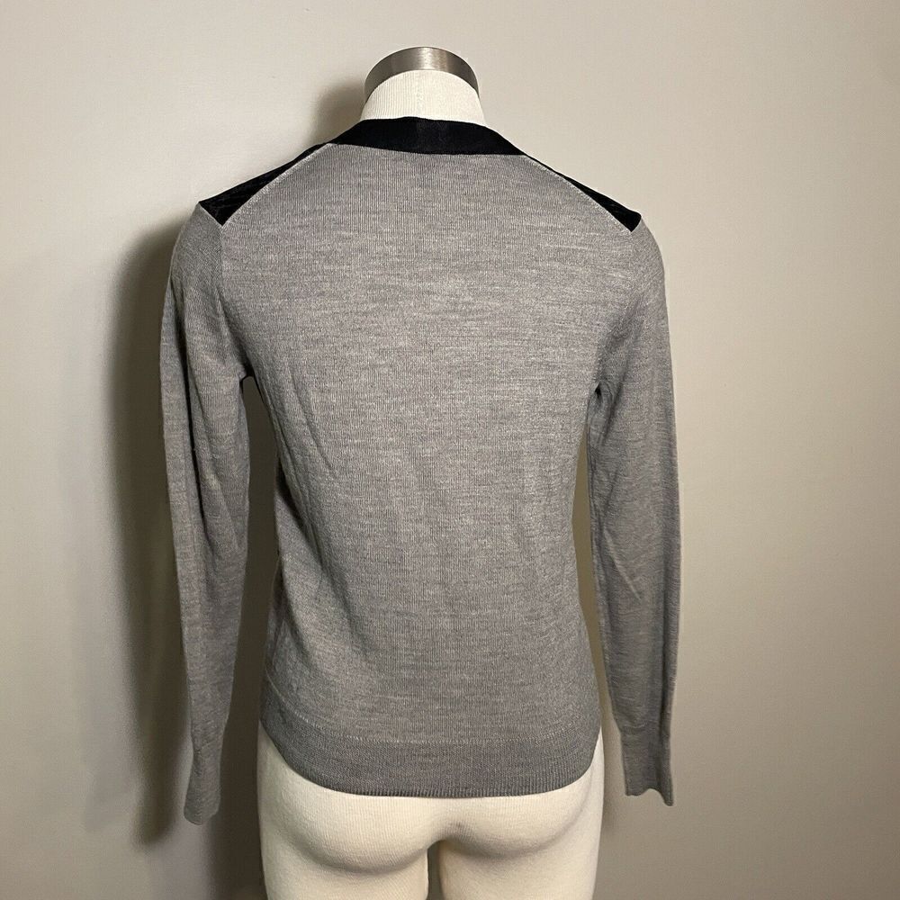 J Crew Cardigan Sweater Harlow Gray Black Merino Wool Velvet Button Front Sz XS - Picture 6 of 11